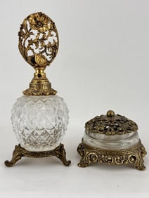 Crystal & Gold Gilt Perfume & Pomade Vanity JarSet
