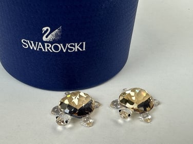2 Swarovski Baby Turtles Clear & Gold Crystal