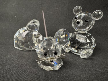 3 Swarovski Crystal Figurines: Bear, Mouse & Quail