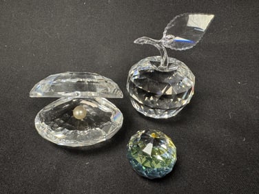 3 Swarovski Crystal Clam, Apple, & AB Sphere