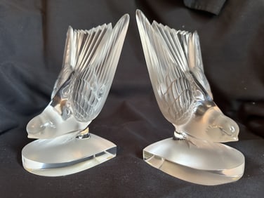 Pr. Crystal Lalique Hirondelle Swallow Bookends