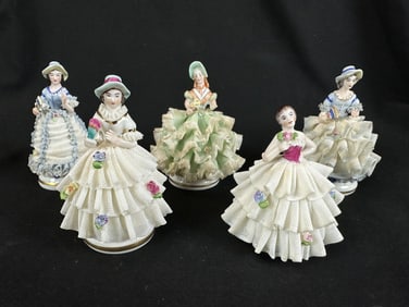 5 Dresden Porcelain Lace Ladies Figurines