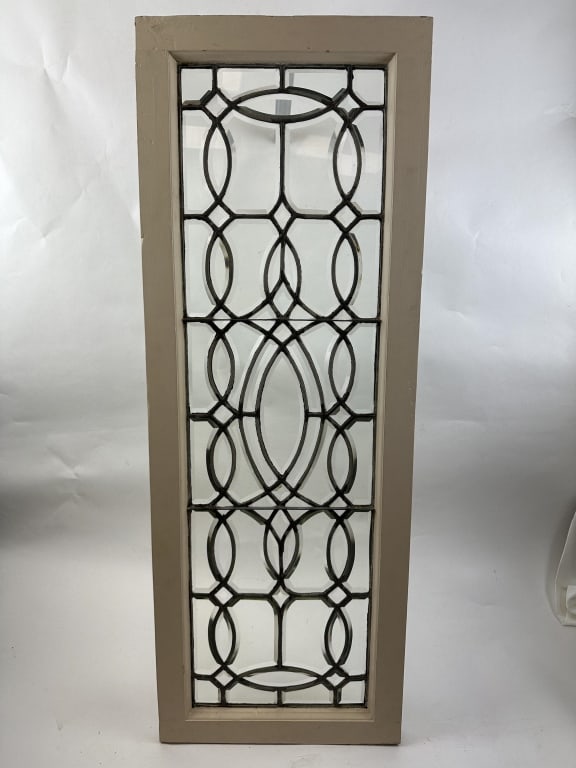 Antique Leaded Glass Transom Window 2of2: Farmhouse antique architectural salvage leaded beveled clear glass transom window in wood frame. Measures: Frame: 44" x 16" Site: 40-1/2" x 11-1/2". Looking for another Matching Transom Window? See pr
