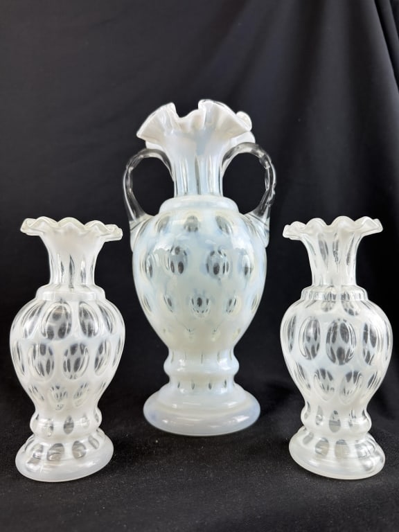 3 Fenton Glass Opalescent Coin Dot Ruffle Vases (1 of 11)