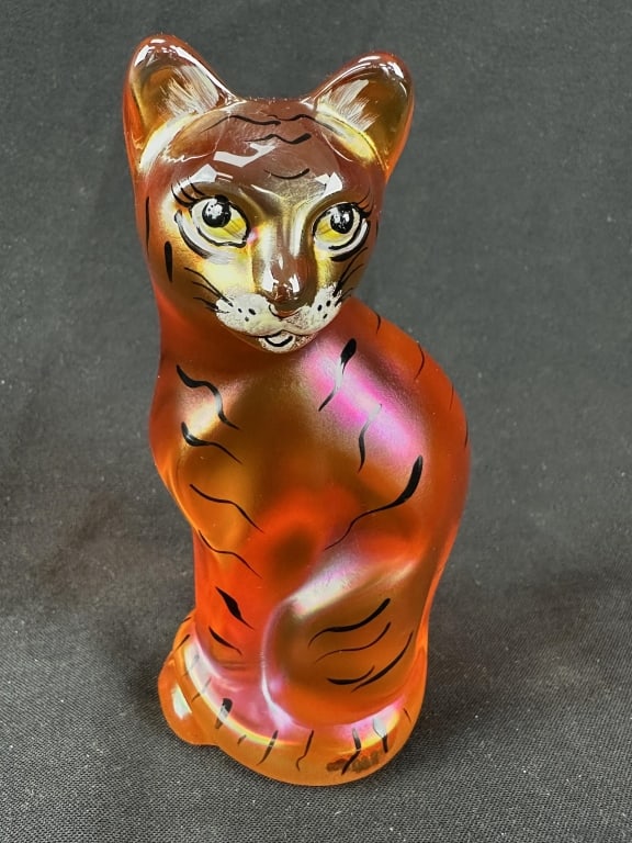 Fenton Iridized Glass Handpainted Safari Tiger Cat (1 of 8)