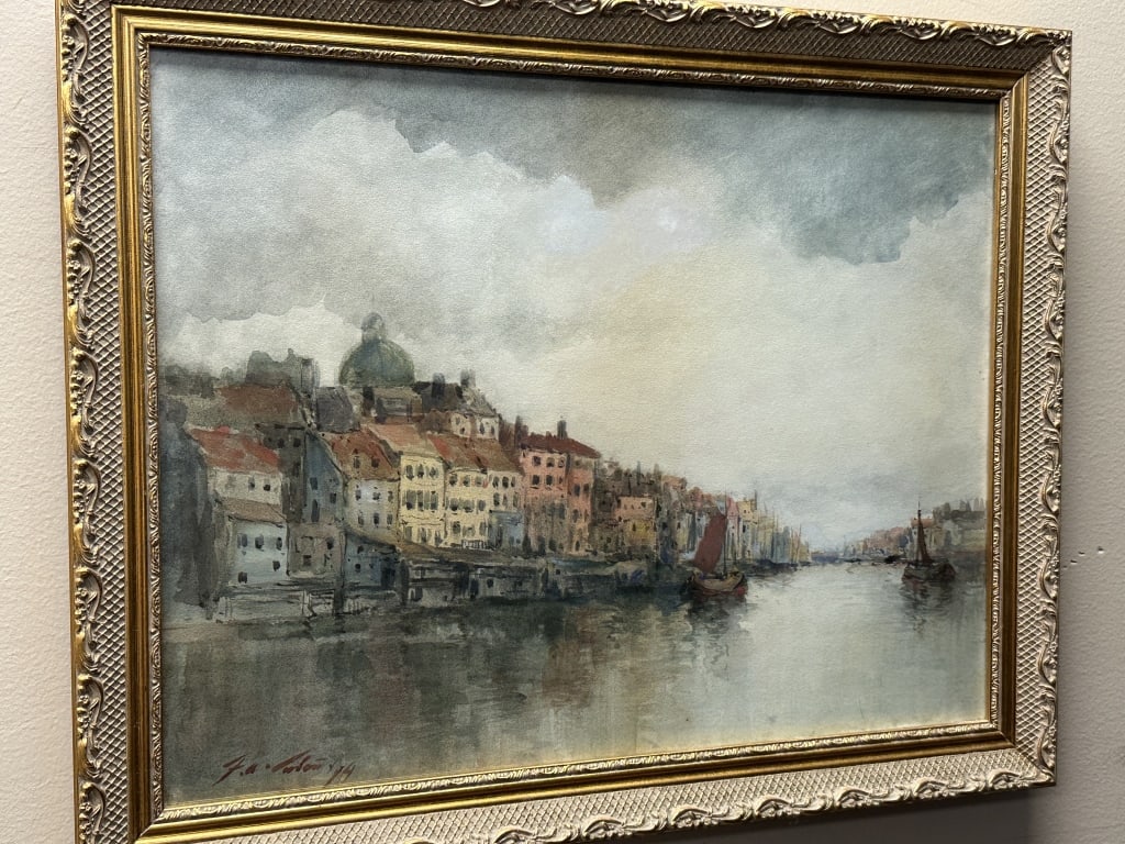 F.A. Carter Framed Watercolor Canal Scene Painting (1 of 11)