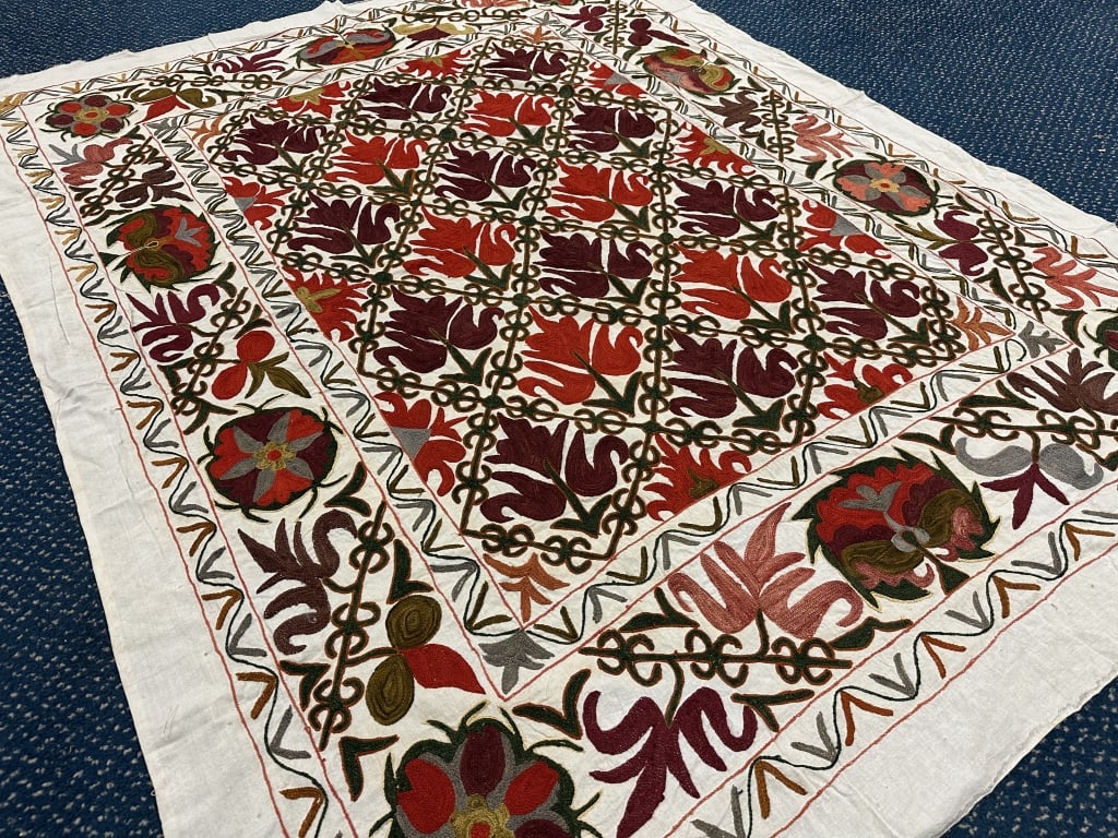 Uzbek Suzani Textile Vintage HandEmbroideredFabric (1 of 16)