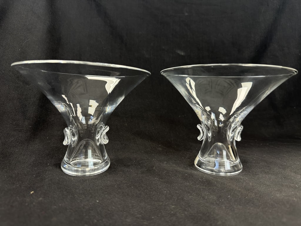 Pair Signed Steuben Crystal Pedestal Compote Bowls (1 of 10)