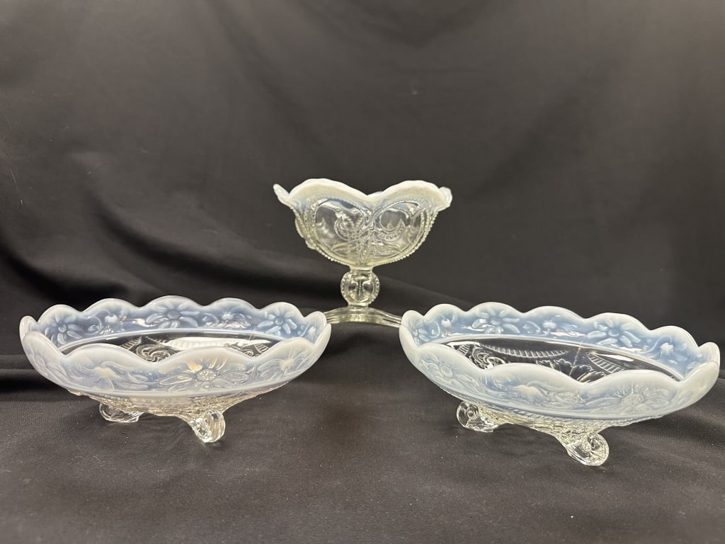 Opalescent Jefferson Glass Compote & Two 8" Bowls (1 of 11)