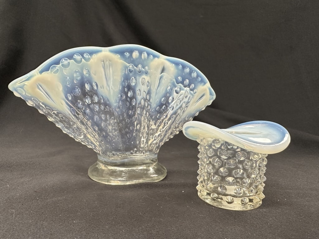 Fenton Glass Opalescent Hobnail Fan Vase & Top Hat (1 of 9)