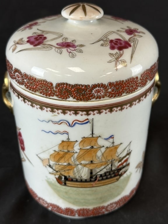 Chinese Porcelain Tobacco Humidor Jar w/Ship c1880 (1 of 16)