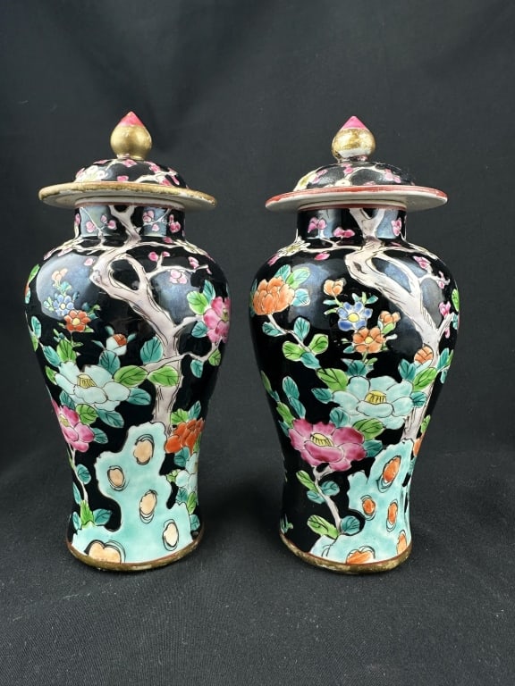 Pr. Chinese Famille Noir Porcelain Temple Jars (1 of 12)