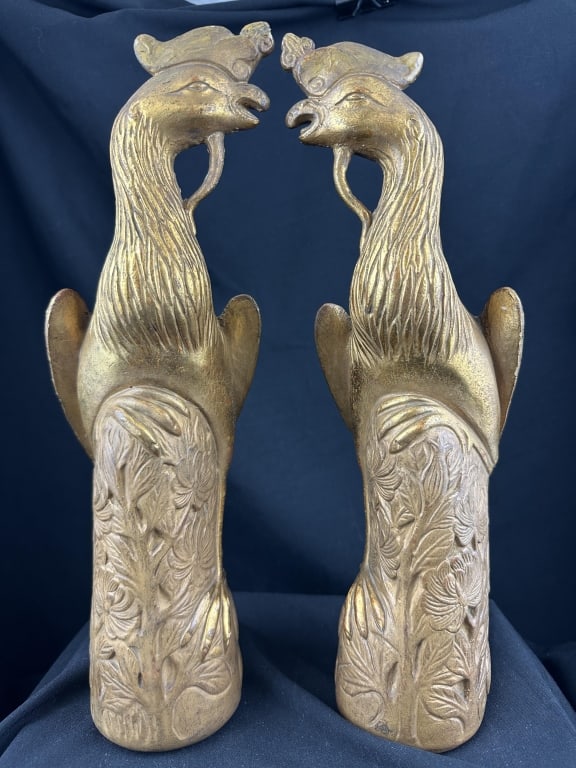 Pr. Ceramic Gold Phoenixes Asian 14" Figurines (1 of 12)