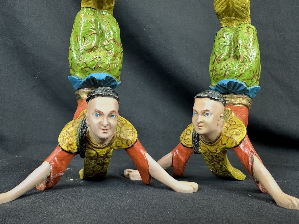 Rare Pr. Chinese Acrobat Polychrome Candle Holders (1 of 16)