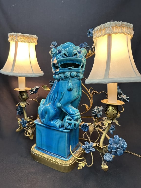 Turquoise Glaze Chinese Foo Dog Accent Lamp (1 of 19)