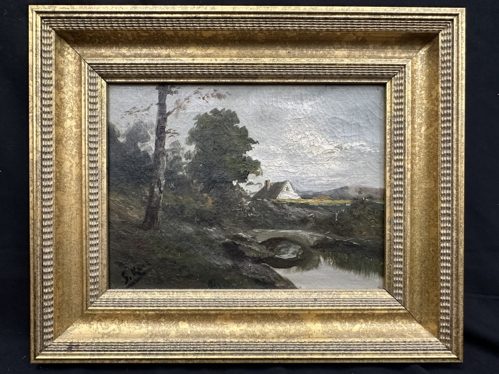 Oil on Canvas Signed S. Karl Landscape Pond Scene (1 of 10)
