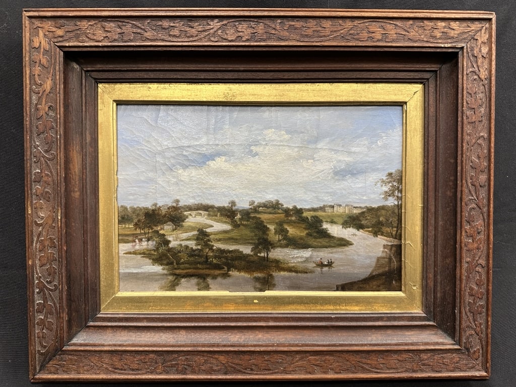 European Oil Serene River Landscape w/Castle (1 of 14)