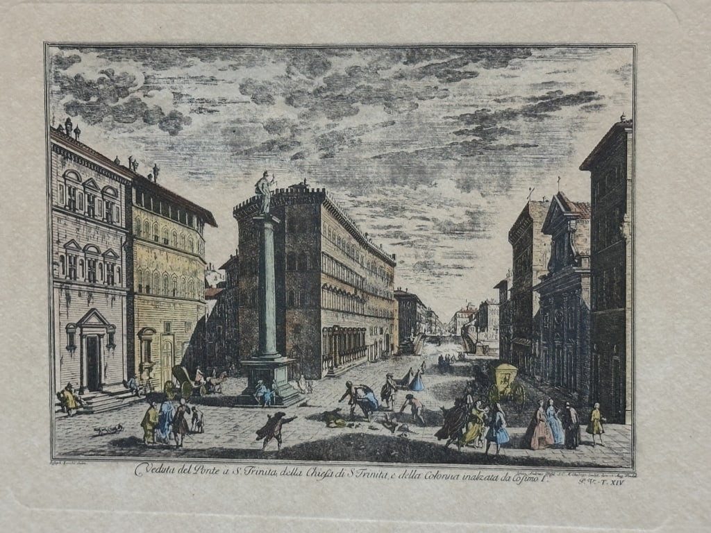 G.Zocchi Handcolored Etching Piazza Santa Trinita (1 of 11)
