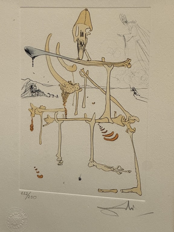 Salvador Dali Signed Etching 112/250 Landscape Ske: Signed Salvador Dali, (Spanish, b. 1904 - 1989), Limited edition color drypoint etching titled “Landscape with Skeleton,” bearing the signature of Salvador Dalí lower right. The work is numbe