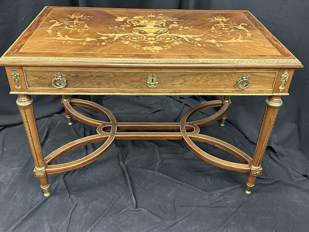 Louis XVI-Style Gilt Inlaid Walnut Marquetry Table (1 of 20)