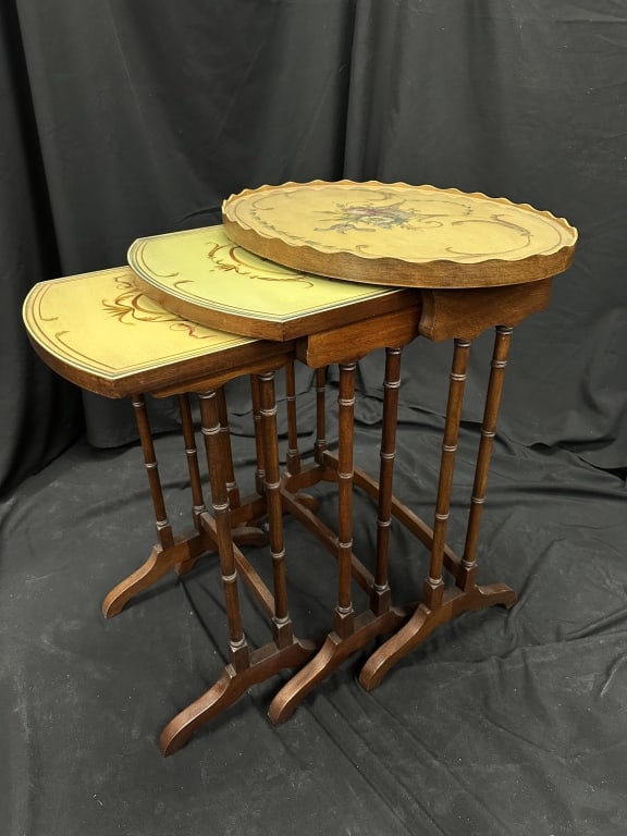 Set of 3 Hand-Painted Nesting Tables w/ Glass Tops (1 of 15)
