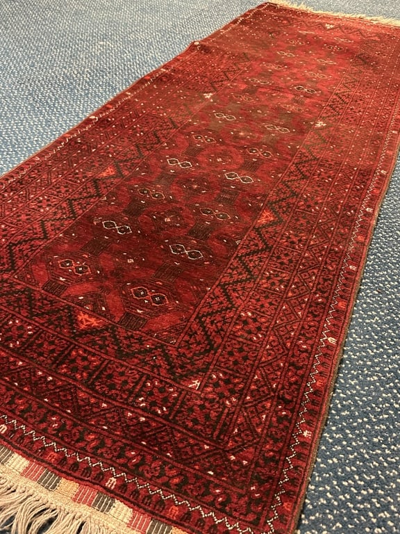 Semi-Antique Runner Hand-Knotted Afghan Bokhara (1 of 20)