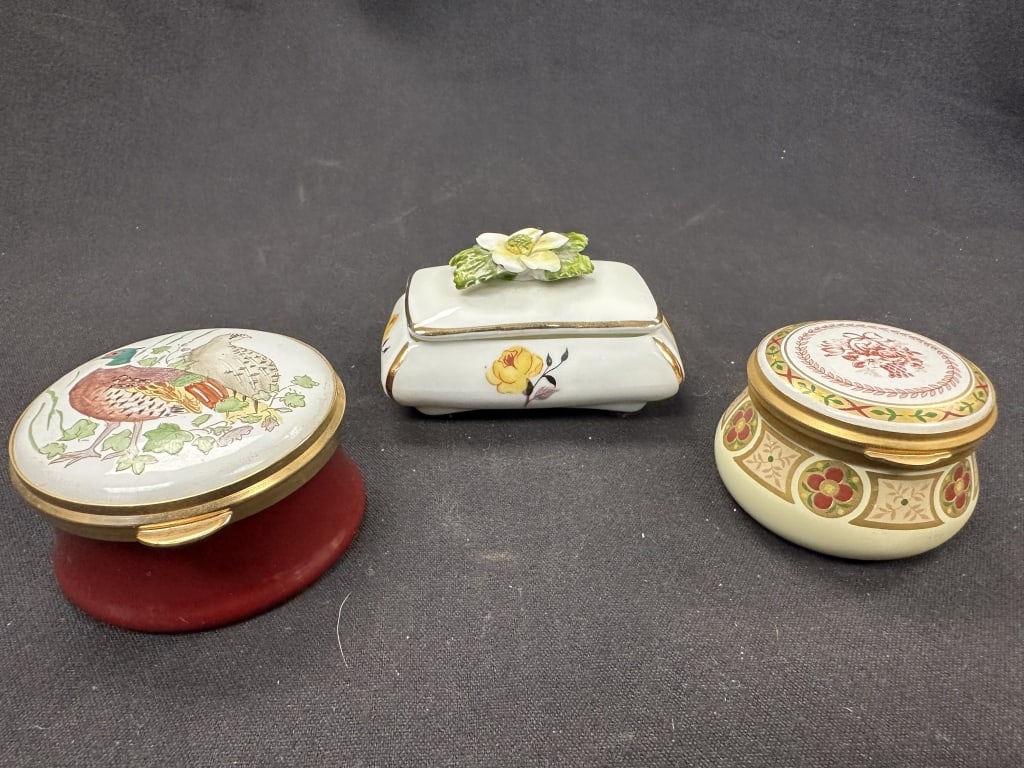 3 English Handpainted Trinket Boxes Enamel & Porcl (1 of 5)