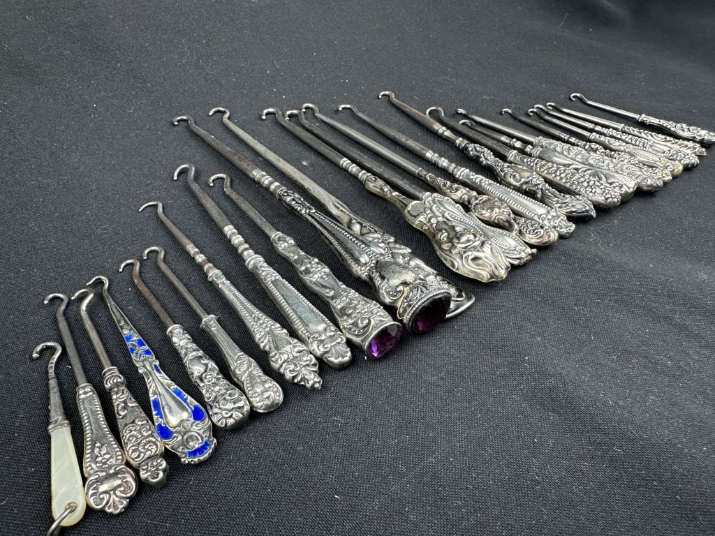 Collection of Sterling Silver Button Hooks 25pcs (1 of 11)