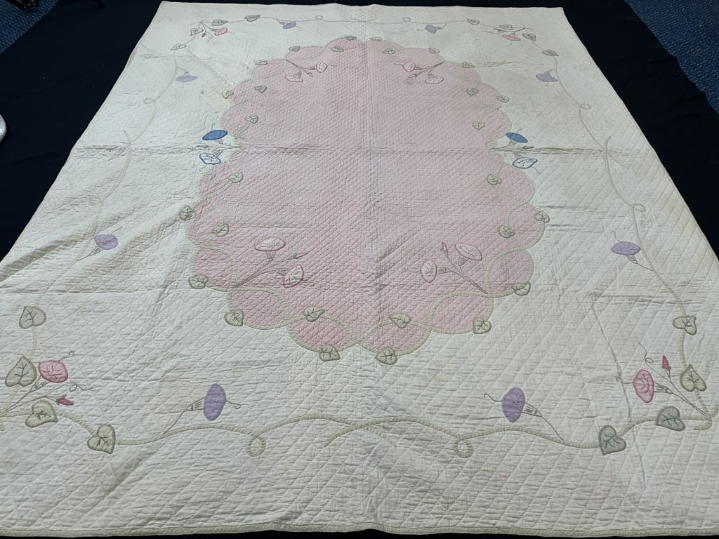 Hand-Embroidered 1930s Antique Quilt Morning Glory (1 of 20)