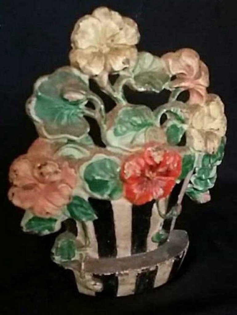 Antique/Vintage Painted Iron Doorstop Flower Pot (1 of 4)