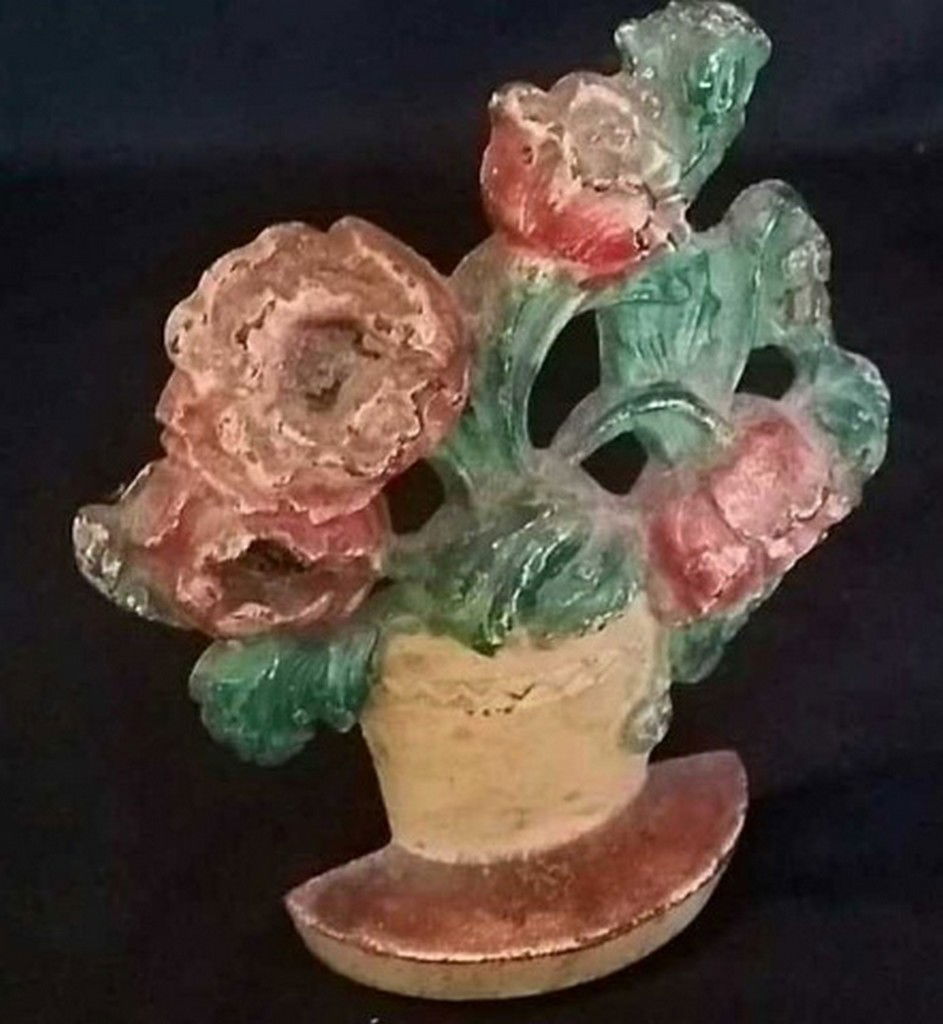 Antique Painted Iron Doorstop Flowering Plant (1 of 4)