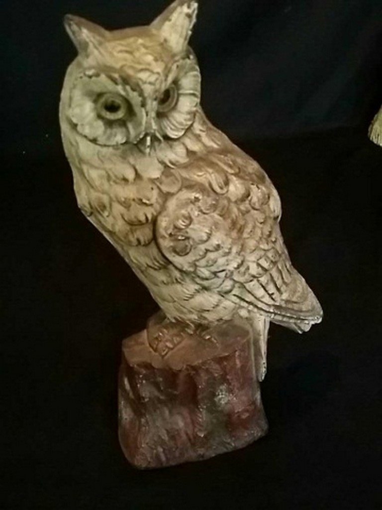 Vintage Painted Iron Doorstop of Owl on Stump (1 of 5)