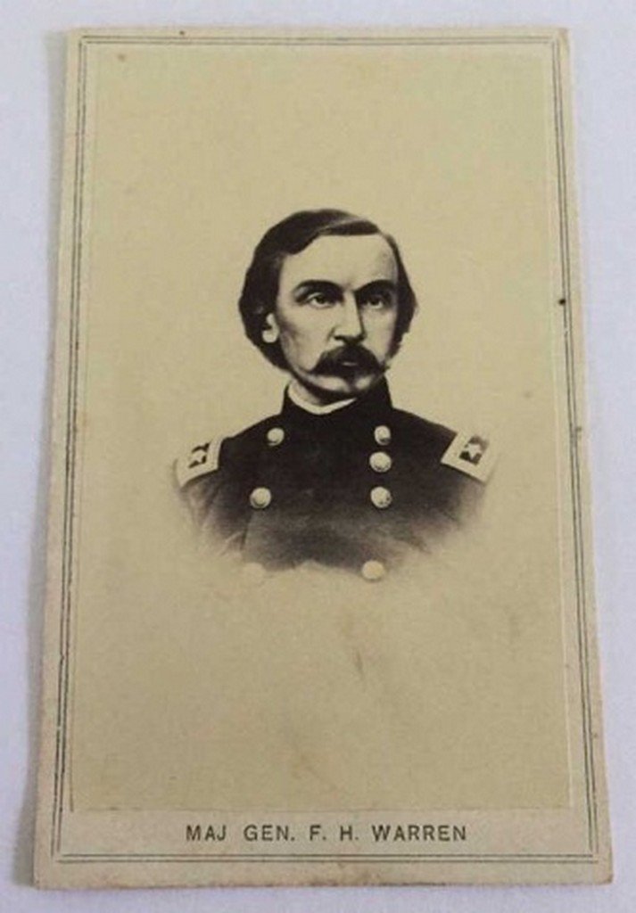 Antique Civil War Photograph Mag. Gen. FH Warren: Antique Civil War Photograph Mag. Gen. FH Warren, photograph depicts a bust portrait of General Warren in uniform. It remains in very good original condition with mild ware and measures 4" by 2 3/8"