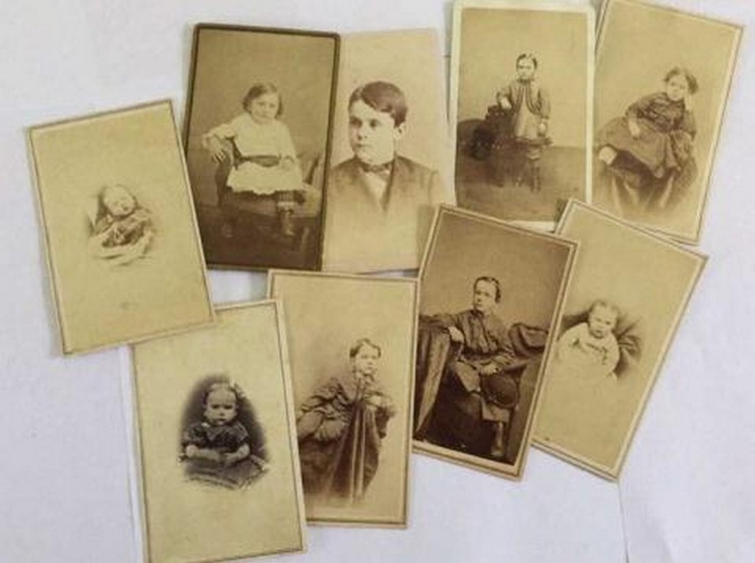 Lot of 8+ Antique Mostly CDV Photos of Children: Lot of 8+ Antique Mostly CDV Photographs of Children, including full length and portrait images. This is a wonderful group of Antique Photographs showing hair and clothing styles from the mid 19th cen