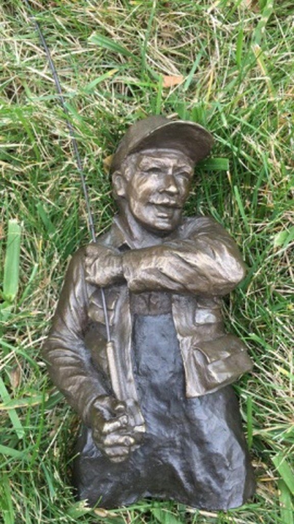 "Mark Hopkins" Limited Edition Bronze Sculpture: "Mark Hopkins" Limited Edition Bronze Sculpture depicting fly fisherman in action, inscribed "208/950" and dates "95" (1995) 7 1/2" tall to top of hat