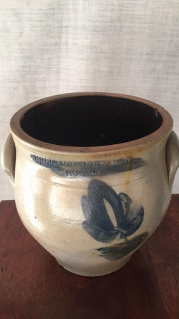 Antique Salt-Glaze Stoneware Folk-Art Blue Crock (1 of 5)