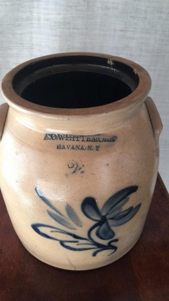 Antique Salt-Glaze Stoneware Folk-Art Blue Crock (1 of 6)