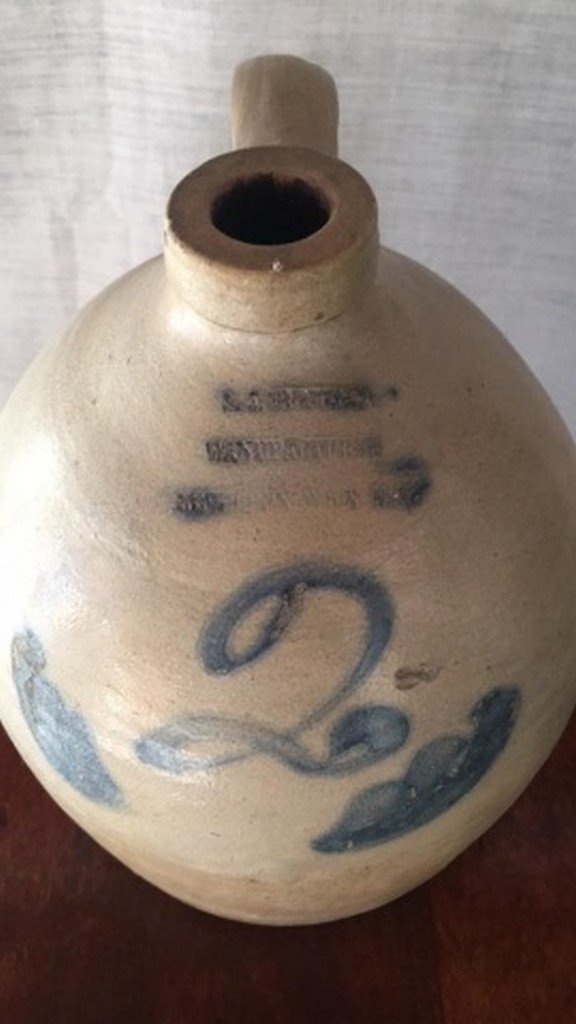 Antique Salt-Glaze Stoneware Folk-Art Blue Jug (1 of 6)