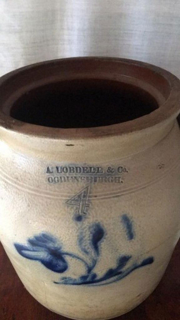 Antique Salt-Glaze Stoneware Folk-Art Blue Crock (1 of 6)