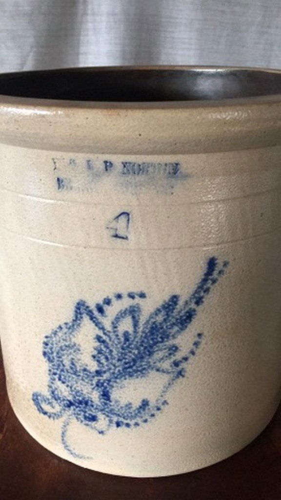 Antique Salt-Glaze Stoneware Folk-Art Blue Crock (1 of 4)