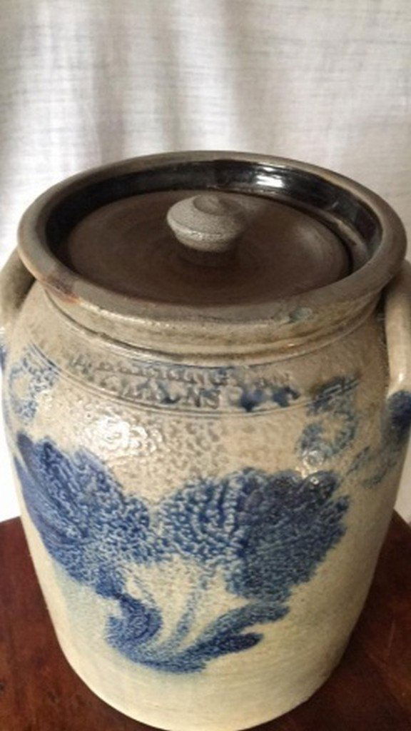 Antique Salt-Glaze Stoneware Folk-Art Blue Crock (1 of 7)