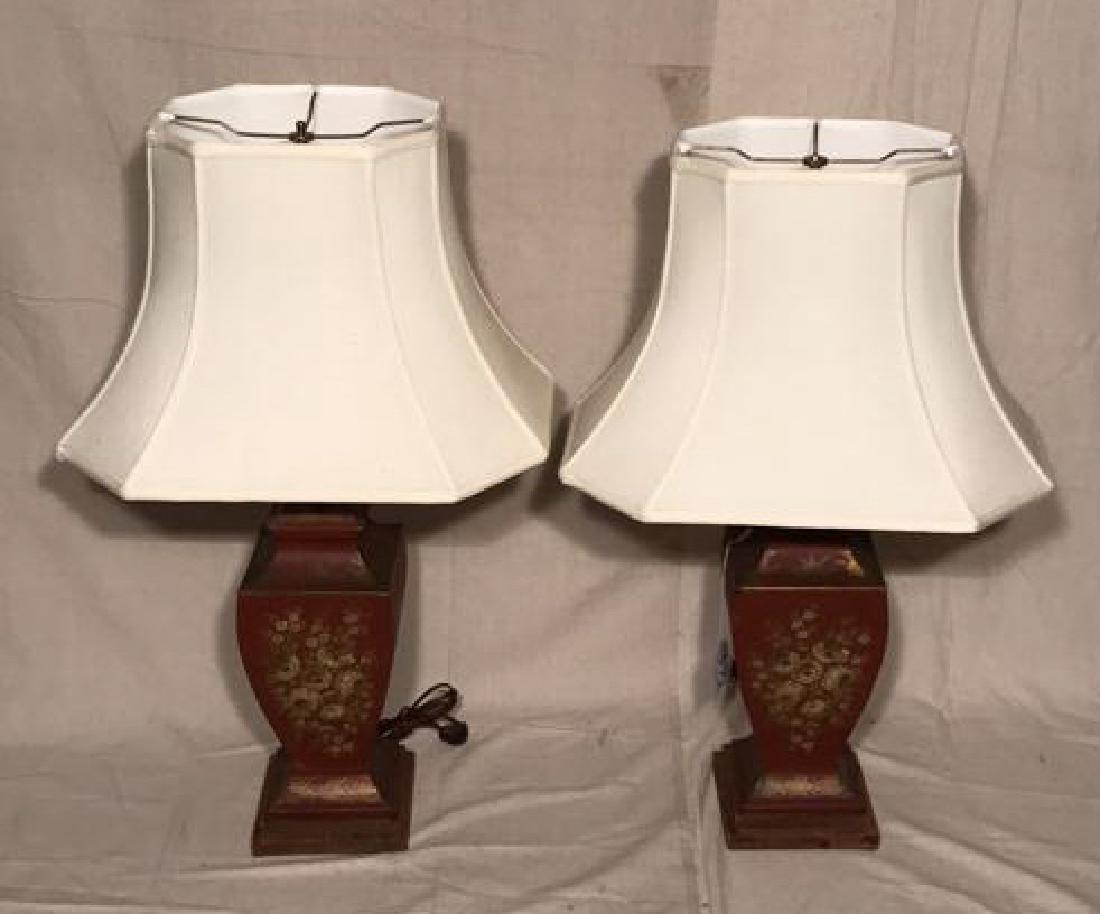 Pair Decorative Painted Tin Electric Table Lamps (1 of 6)