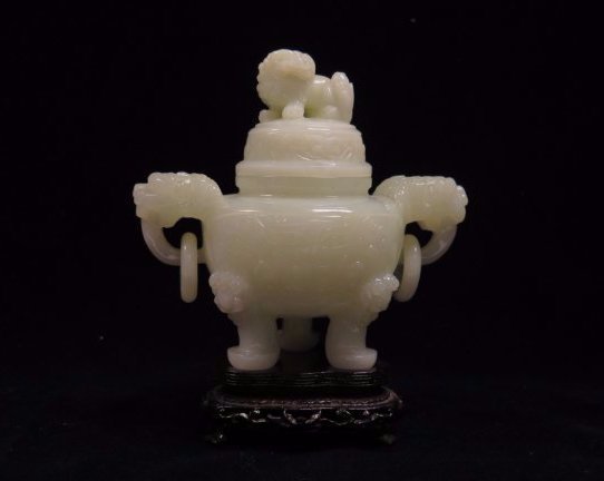 A Carved White Jade Tripod Censer And Cover (1 of 7)