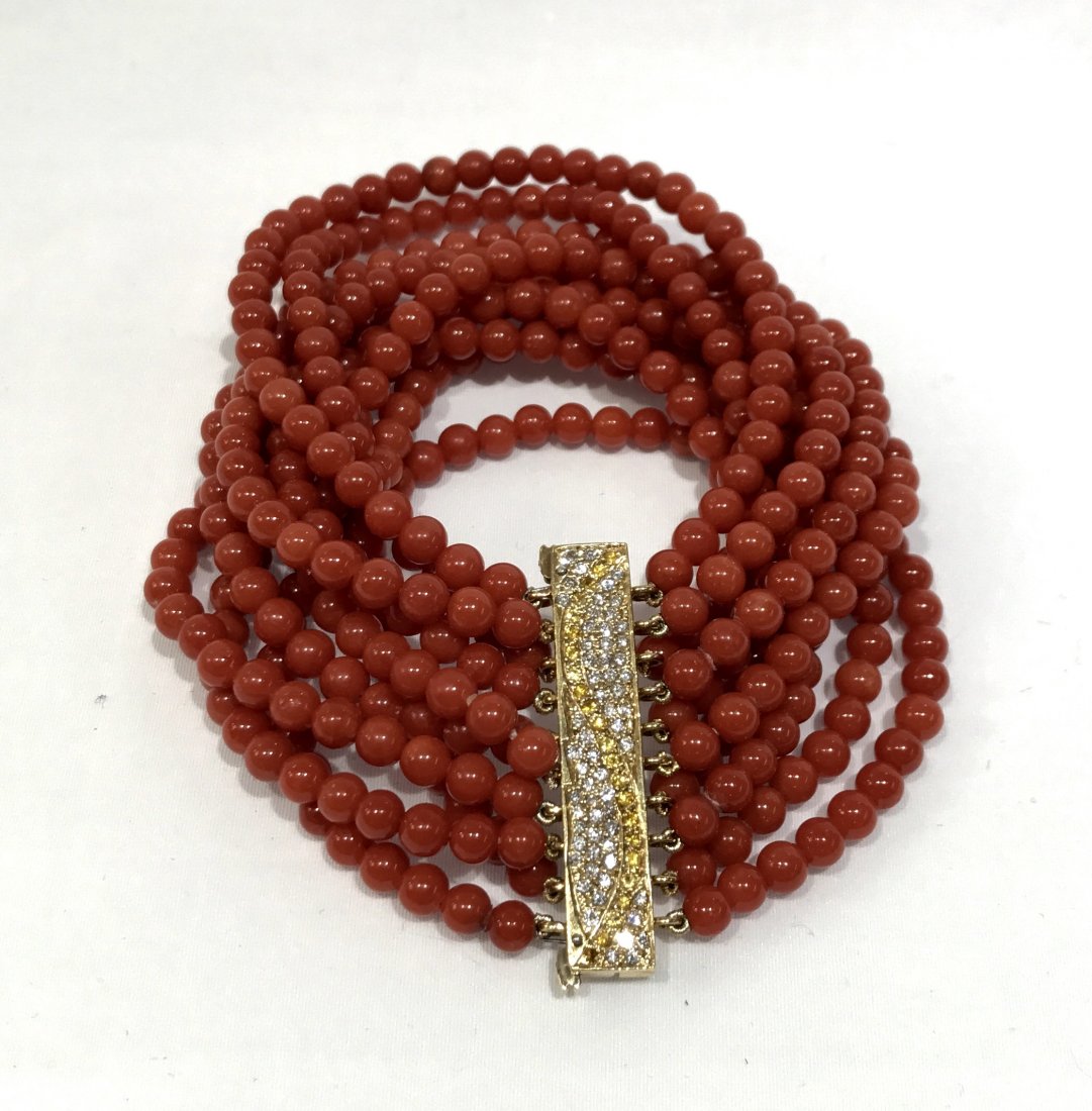 18K YG Diamond Sapp and Coral Bracelet (1 of 3)