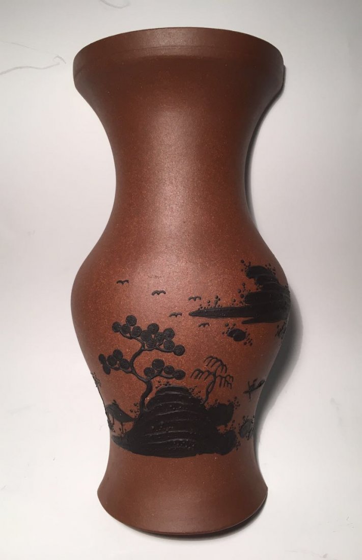 A Chinese YiXing Wall Vase With Black Clay Painted (1 of 4)