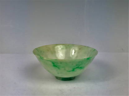 A Fine Chinese Jadeite Jade Carving of A Bowl: A Fine Chinese Jadeite Jade Carving of A Bowl. 4 1/2" diameter