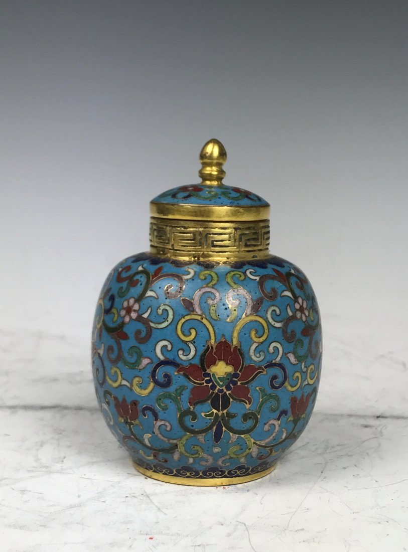 Small Chinese Cloisonne Enamel Bottle With Cover, Mark (1 of 6)