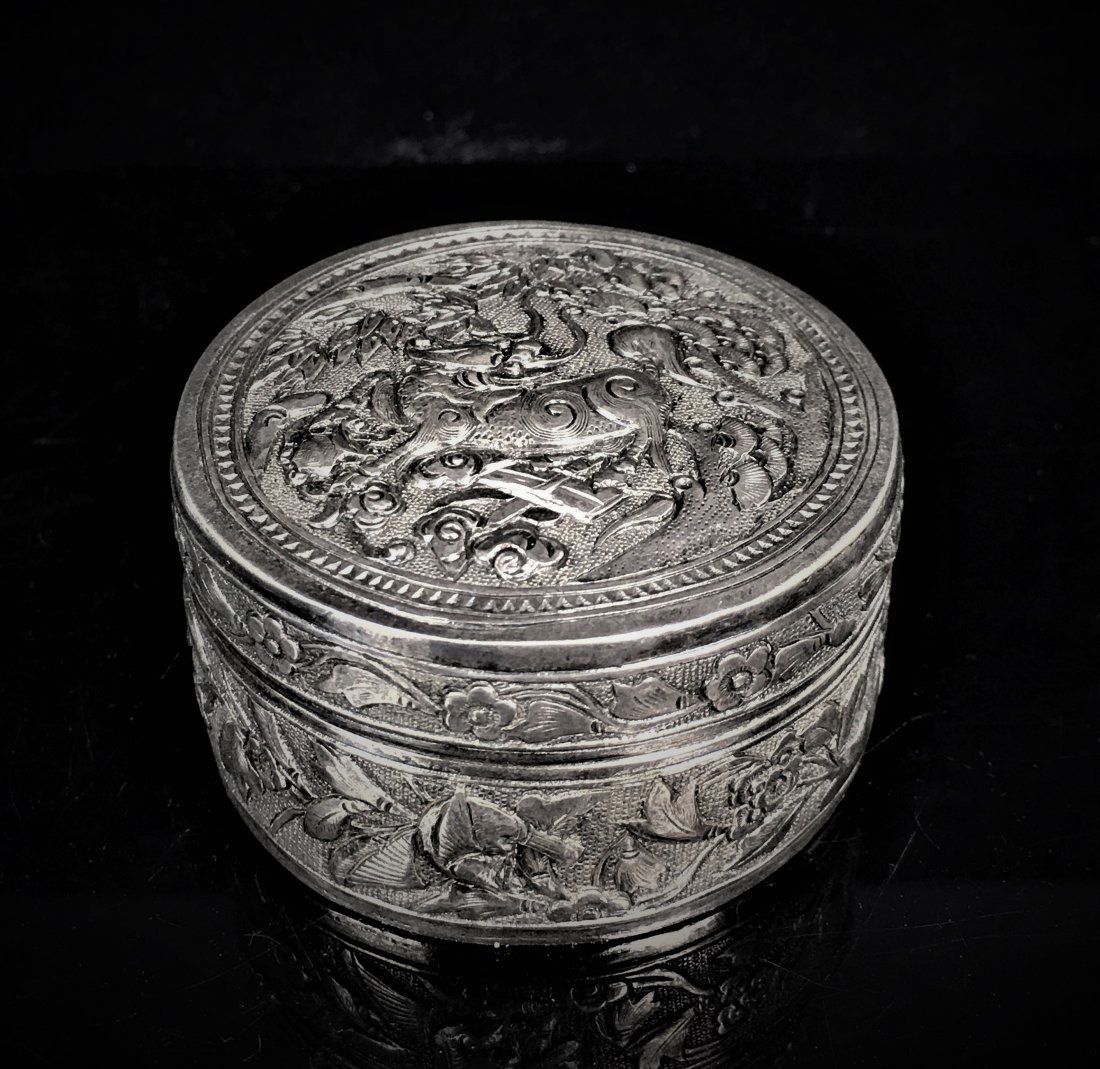 Small Chinese Carved Silver Box (1 of 4)