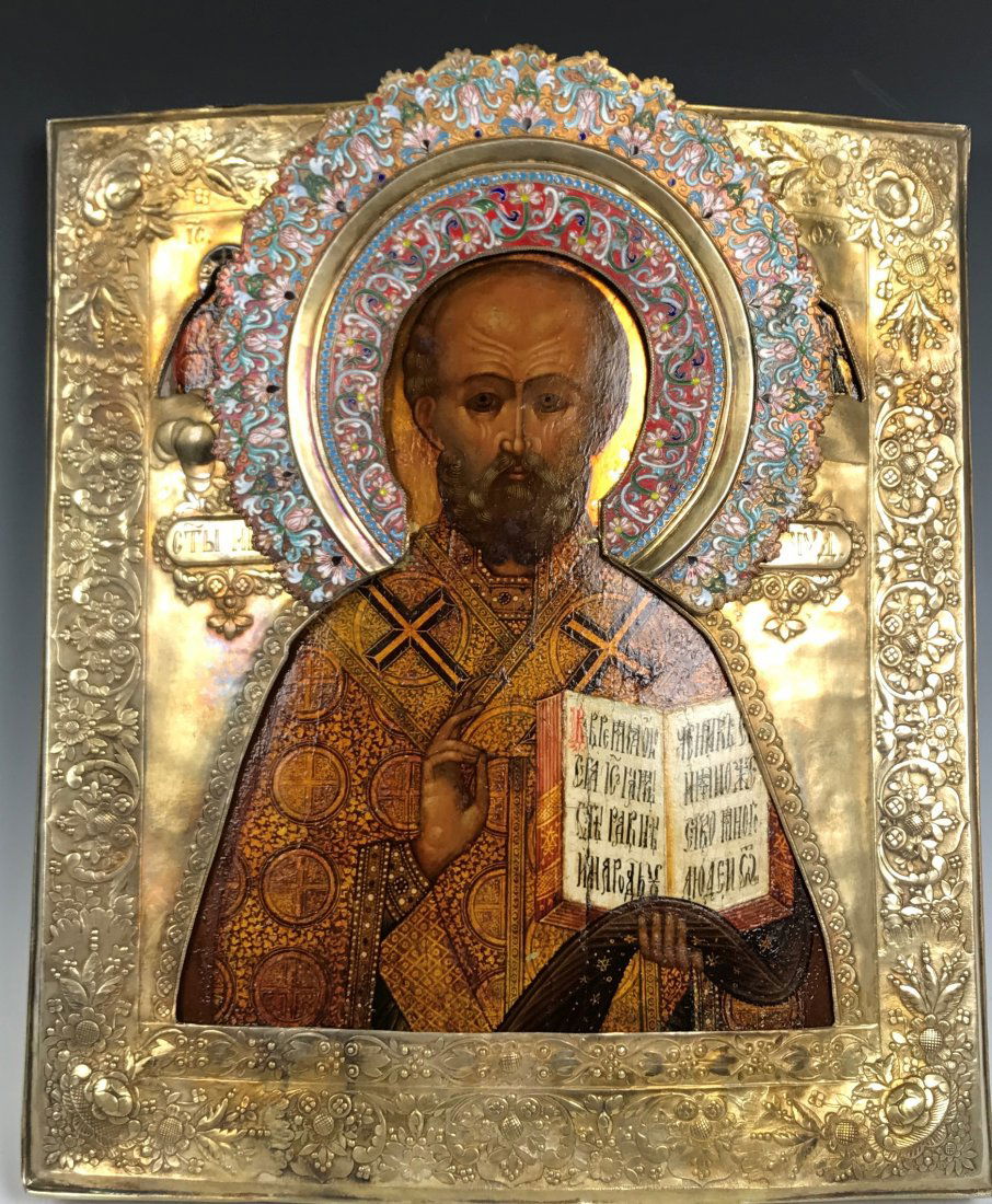 ANTIQUE RUSSIAN SILVER 84 ICON ST. NIKOLAY /NICHOLAS (1 of 8)