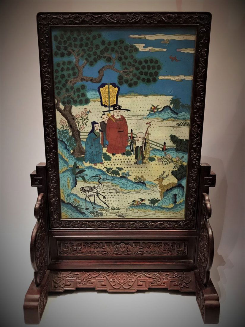 Large Chinese Enamel Cloisonne Table Screen (1 of 8)